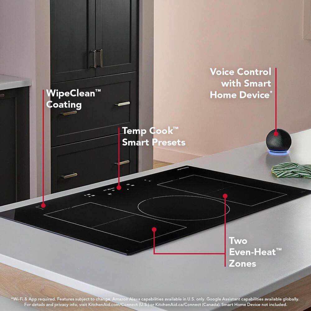 KitchenAid 2-Piece Kitchen Package with PrintShield Stainless Steel 30" Smart Combination Wall Oven and Black 36" Induction Cooktop, , large