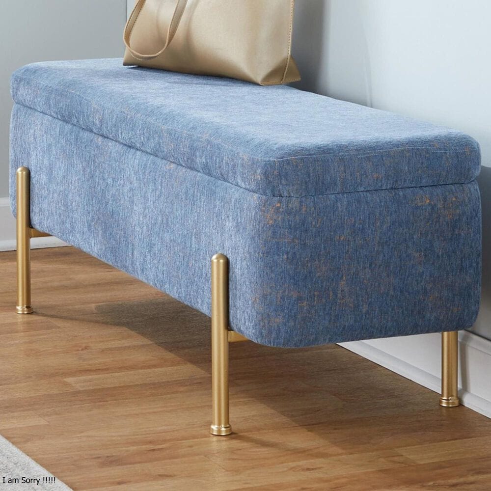 Lumisource Daniella Storage Bench with Blue Cushion in Gold, , large
