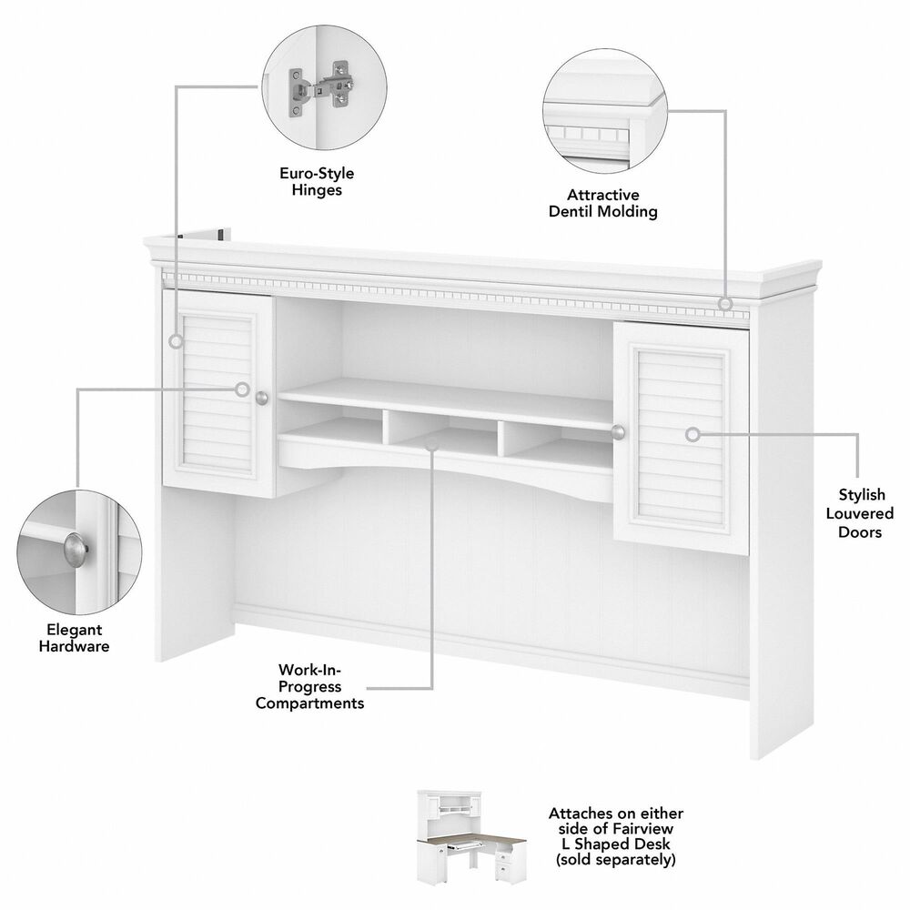 Bush Fairview 60" LShaped Desk with Hutch in Shiplap Gray and Pure