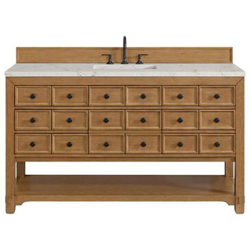 James Martin Malibu 60" Single Bathroom Vanity in Amber Birch with 3 cm Victorian Silver Quartz Top and Rectangular Sink, , large