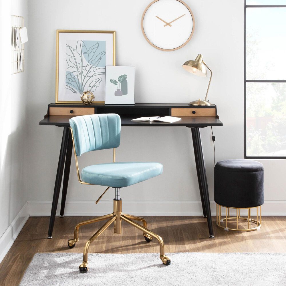 Lumisource Tania Task Chair with Light Blue Velvet Cushion in Gold, , large