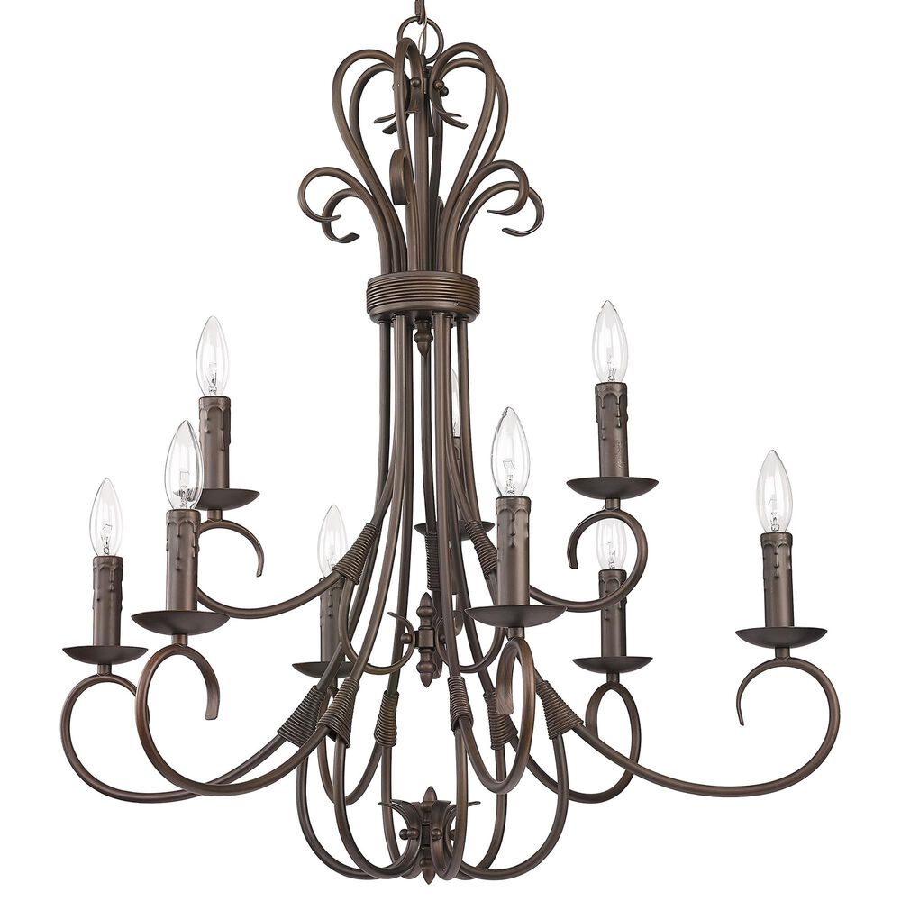 Golden Lighting Homestead 9-Light Candelabra Chandelier in Rubbed Bronze, , large