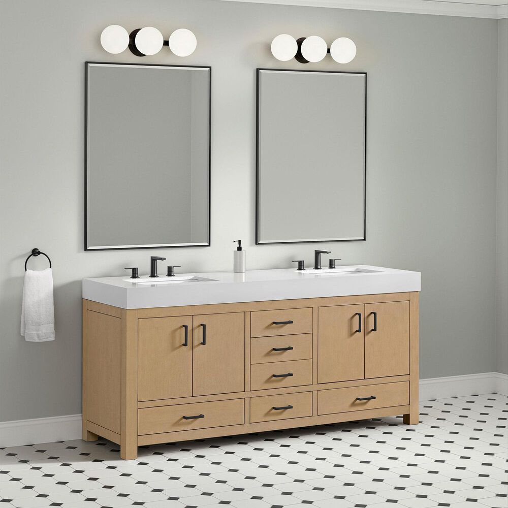 37B Alanya 72" Double Bathroom Vanity in Warm Oak with White Composite Stone Top, , large