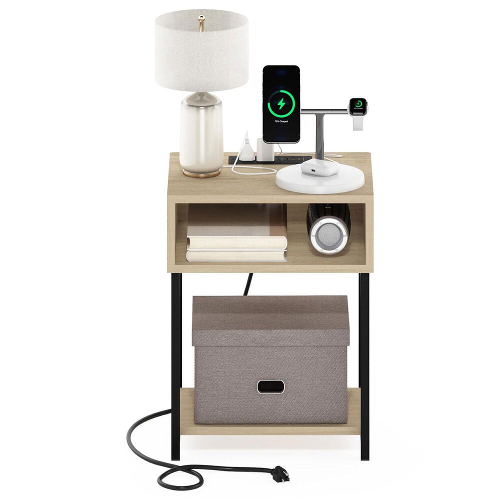 HOMLUX 19.7" 3-Tier End Table in Bauhaus Oak and Black, , large