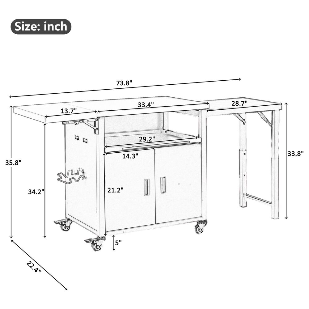 Hearth and Haven Outdoor Kitchen Island Cart with Dual Expandable Stainless Steel Tabletops in Black, , large