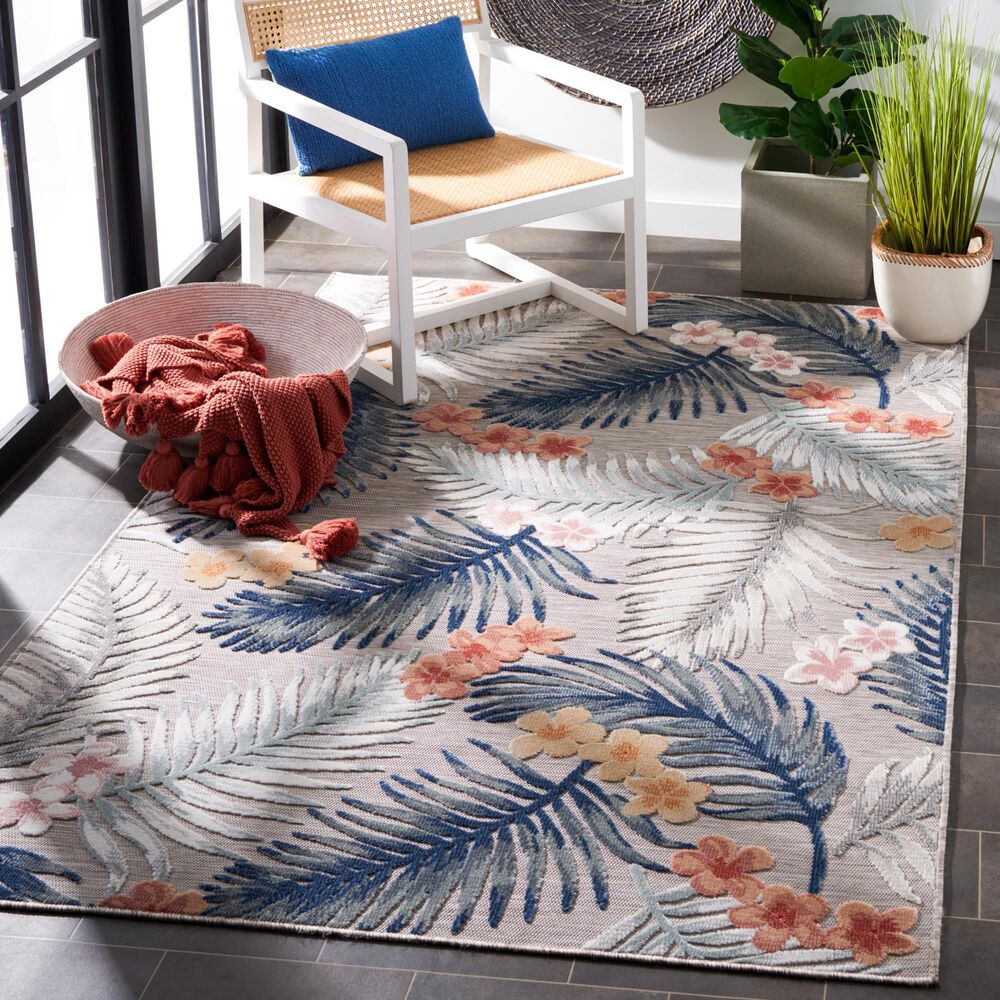 Safavieh Cabana CBN451F 4&#39; x 6&#39; Grey and Navy Indoor/Outdoor Area Performance Rug, , large