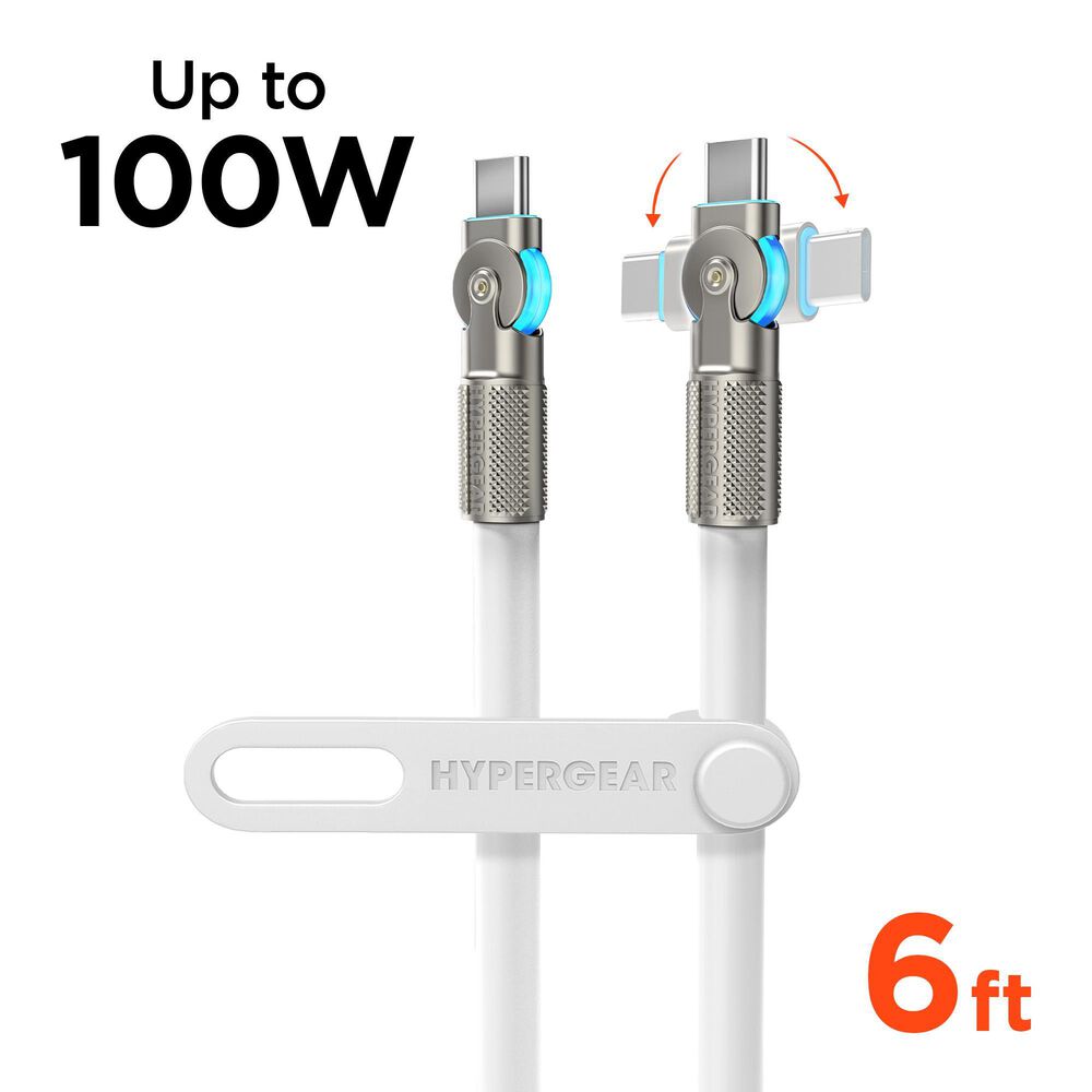 Hypercel Chunky 180 Degrees 6' USB-C to USB-C Cable in White, , large