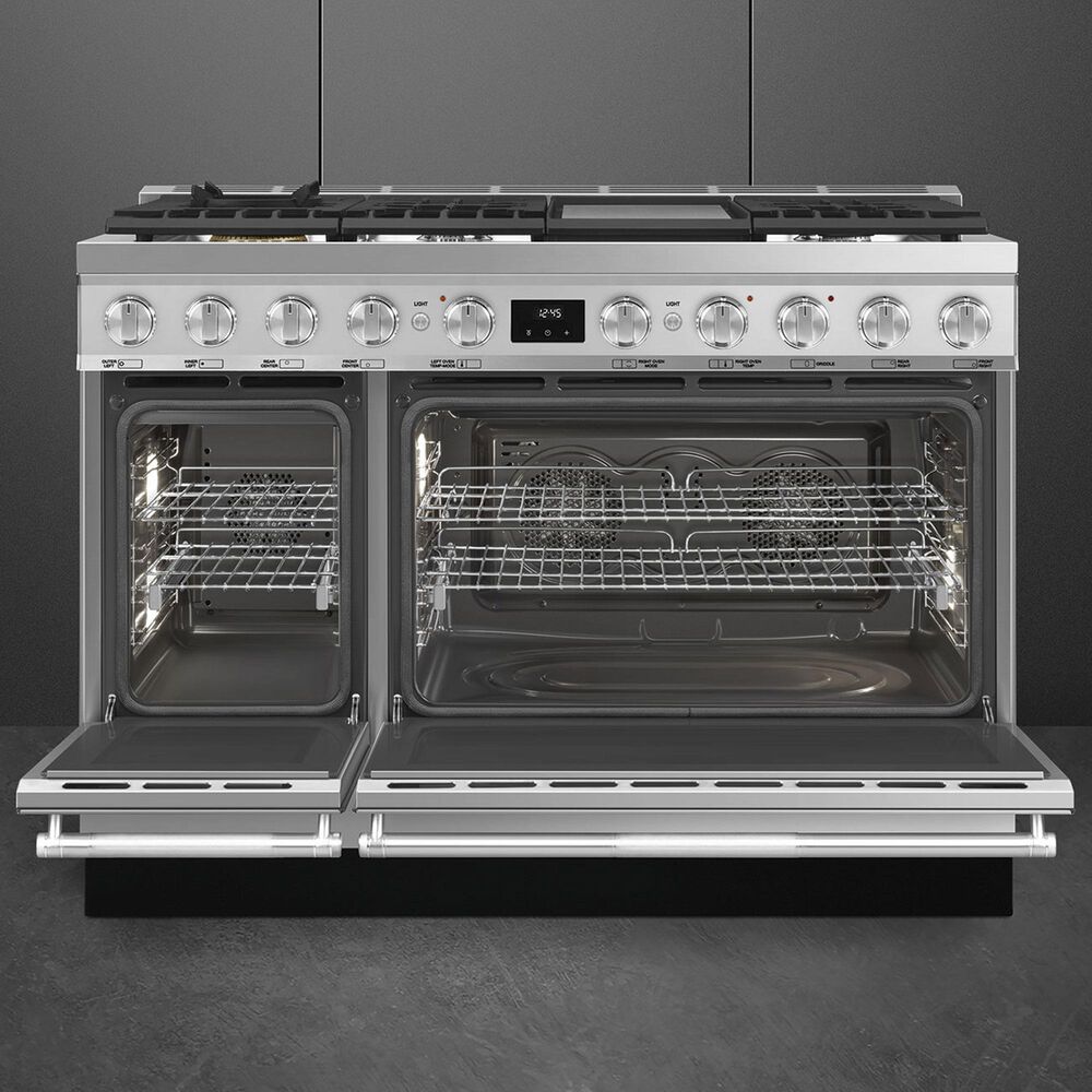 SMEG 5.95 Cu. Ft. Freestanding Double Oven Dual Fuel Range in Stainless Steel, , large