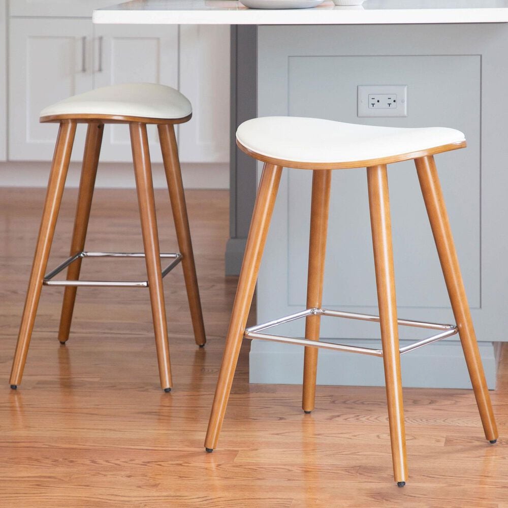 Lumisource Saddle Counter Stool with White Cushion in Walnut and Chrome &#40;Set of 2&#41;, , large