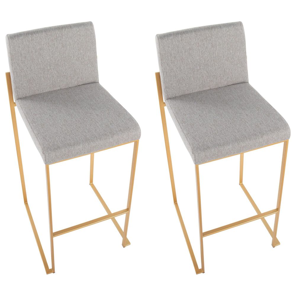 LumiSource Fuji High Back Barstool with Grey Fabric in Gold &#40;Set of 2&#41;, , large