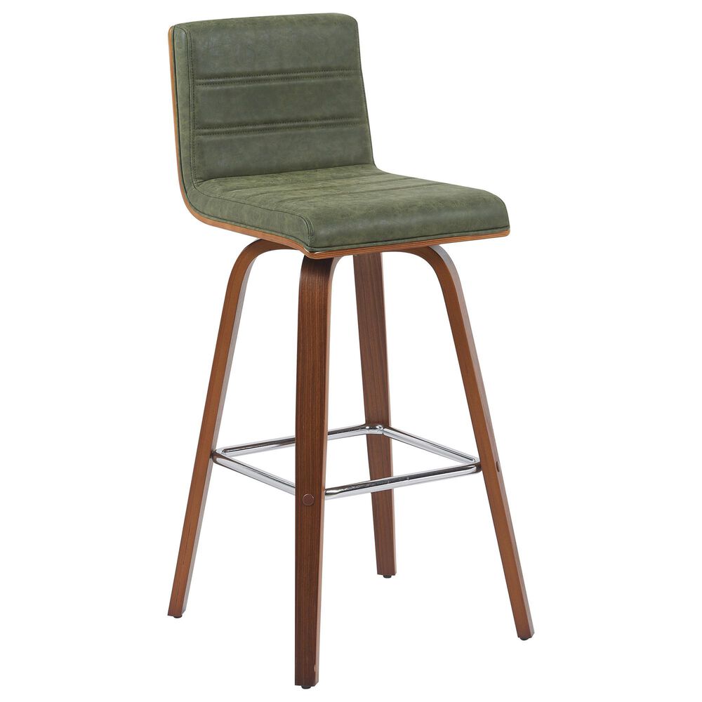 Armen Living Vienna Swivel Bar Height Stool with Vintage Green Upholstery in Walnut, , large