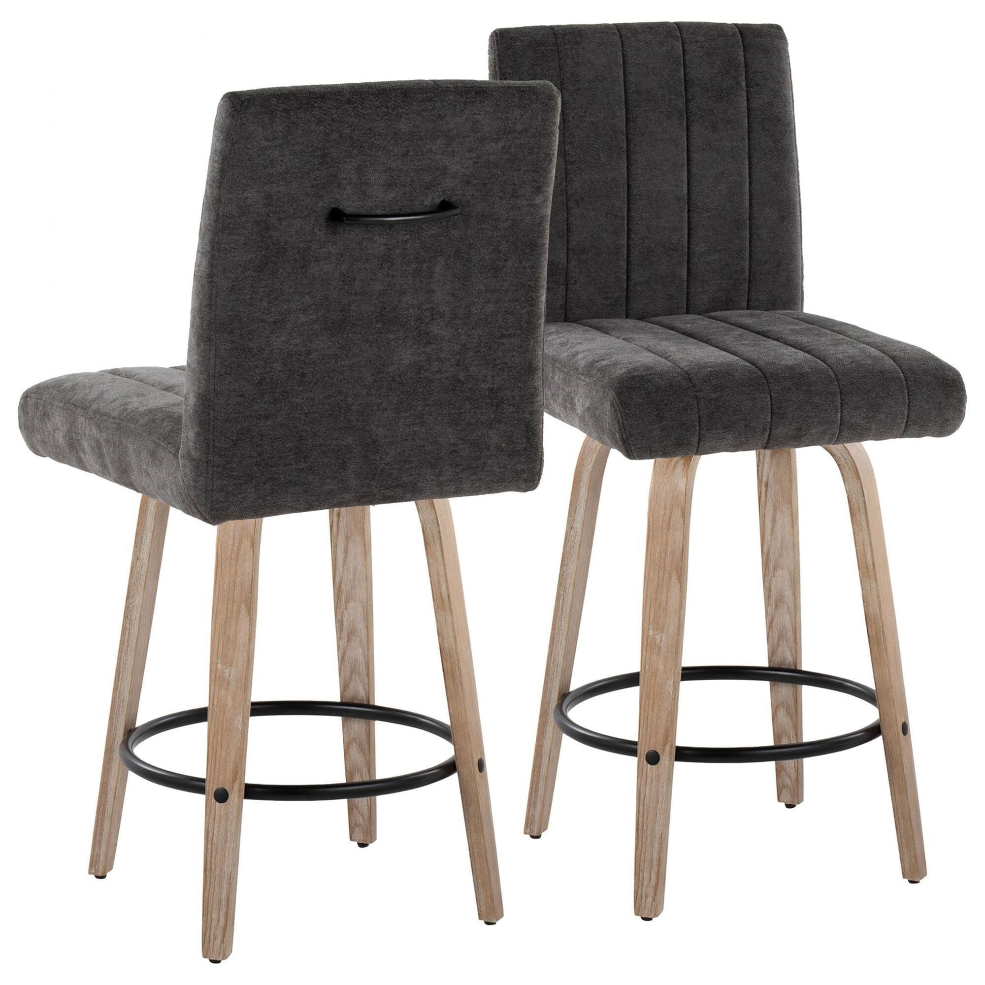 LumiSource Hank Swivel Counter Stool with Black Fabric Upholstery
