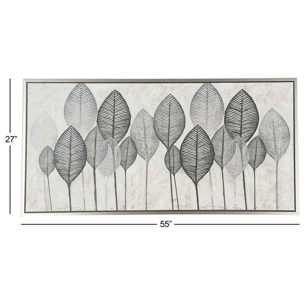 Maple and Jade 27" x 55" Leaf Canvas Wall Art with Frame in Black, Gray, Silver, Brown and Green, , large