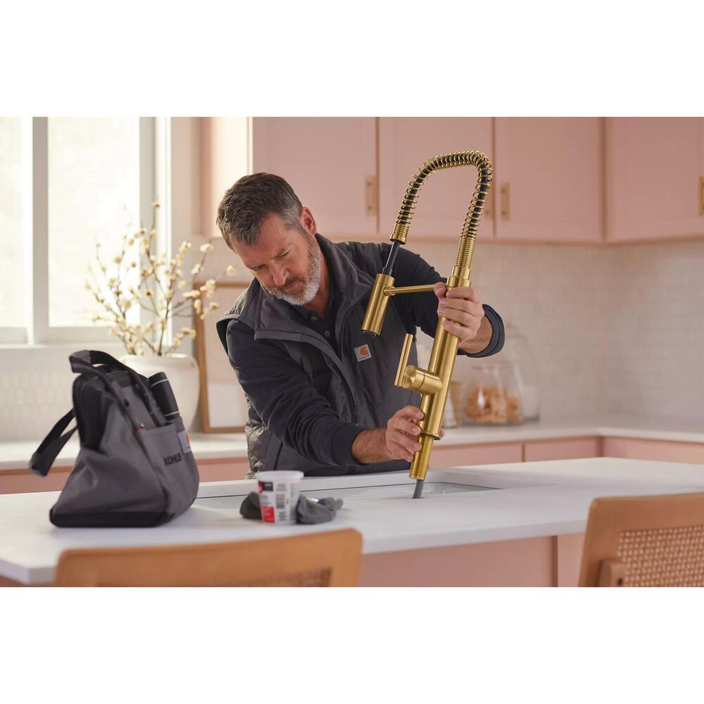 Kohler Crue Semi Professional Pull Down Kitchen Sink Faucet in Moderne Brass, , large