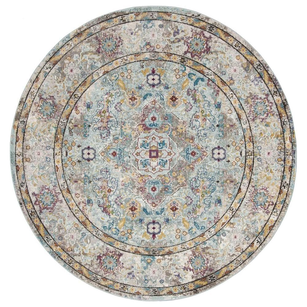 Safavieh Aria 6"6" Round Beige and Blue Area Rug, , large
