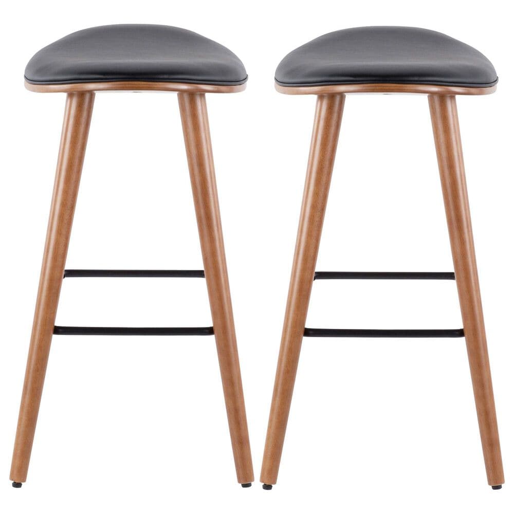 Lumisource Saddle Counter Stool with Black Cushion in Walnut and Black &#40;Set of 2&#41;, , large