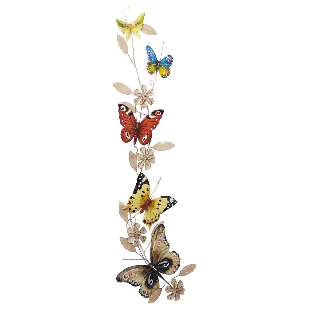 Maple and Jade 45&quot; x 7&quot; Eclectic Butterfly Wall Decor in Green, Blue, Red, Yellow, Brown and Black, , large