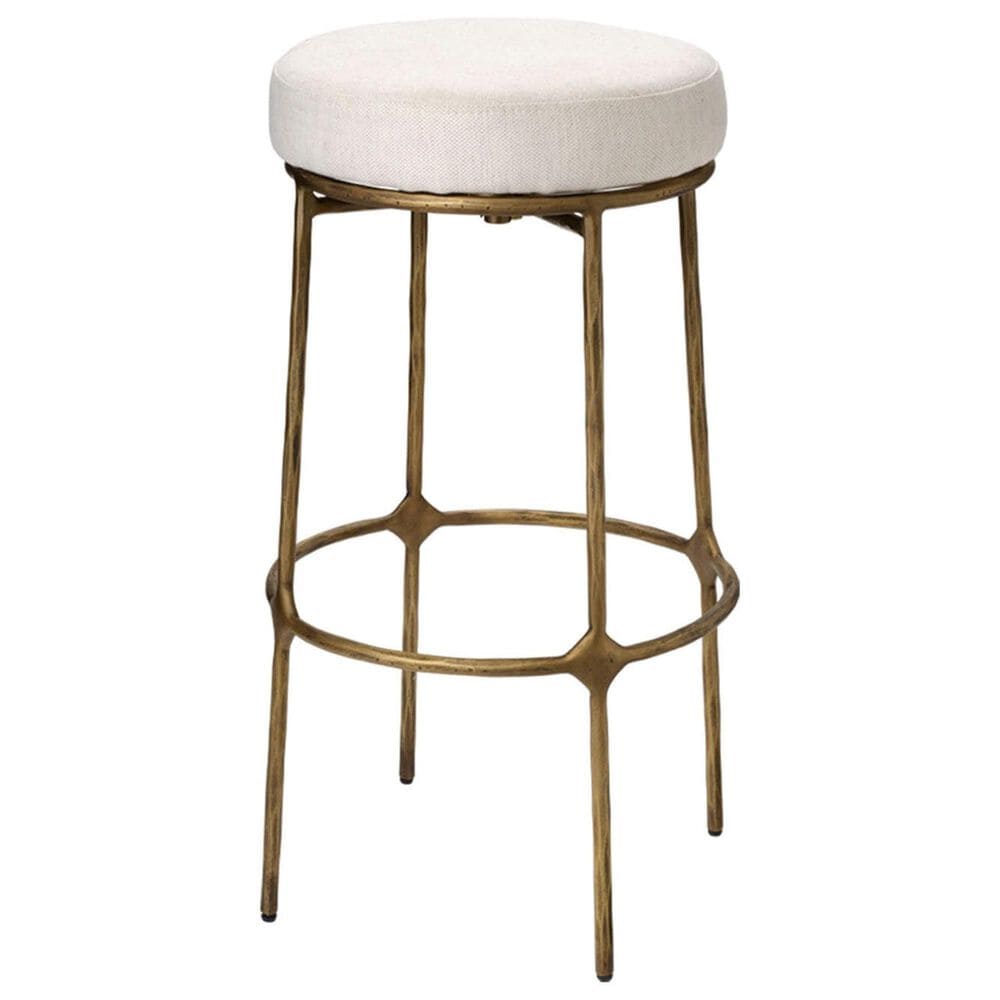Jamie Young Ashbourne Bar Stool with Ivory Upholstery in Antique Brass, , large