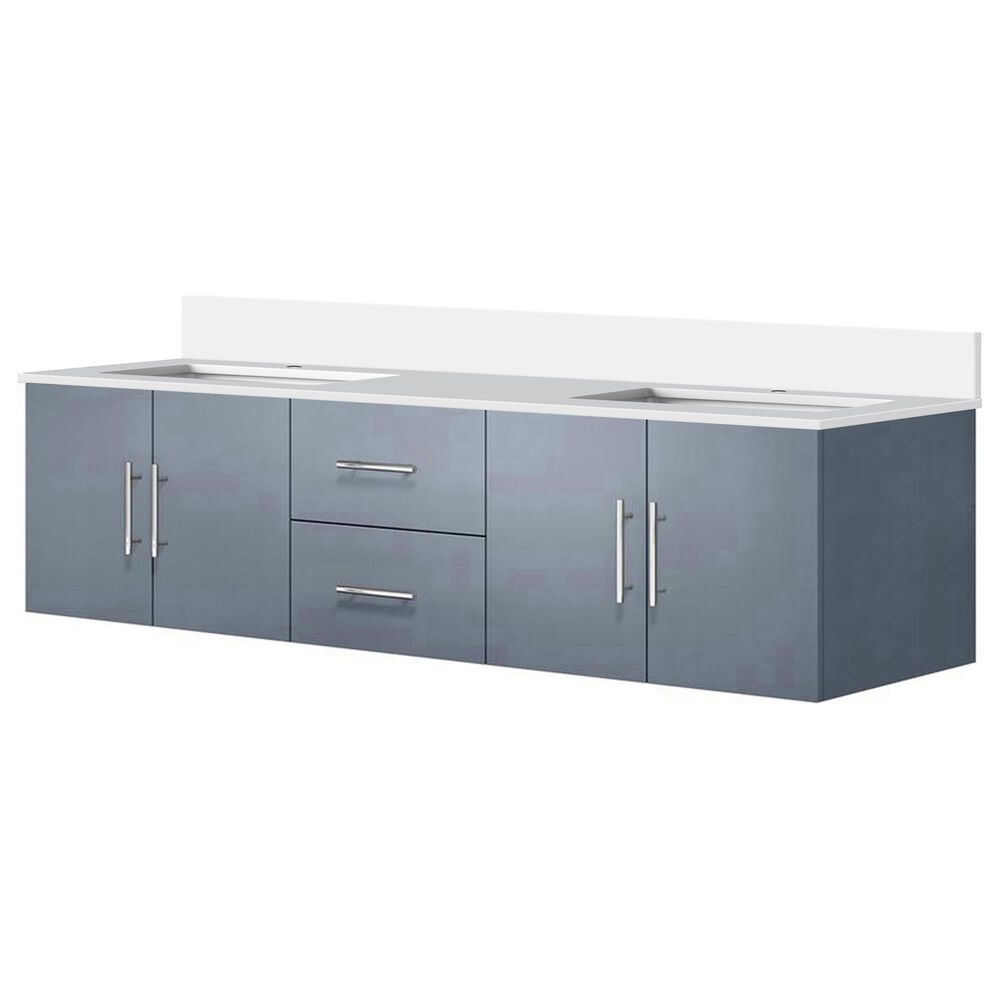 Lexora Home Geneva 72" Double Bathroom Vanity in Dark Grey with 2 cm White Quartz Top and Rectangular Sinks, , large