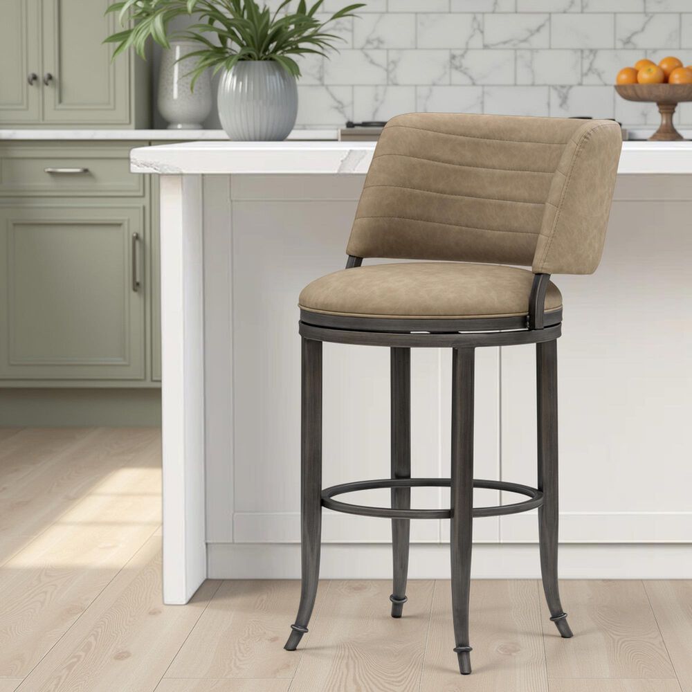 Armen Living Torres Counter Height Stool with Mushroom Brown Upholstery in Antique Pewter, , large
