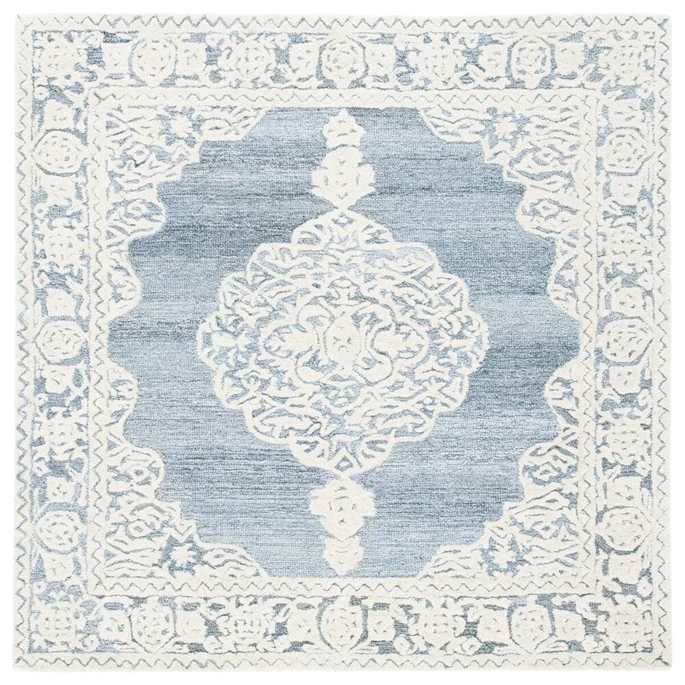 Safavieh Micro-Loop Bohemian 5" Square Light Blue and Ivory Area Rug, , large
