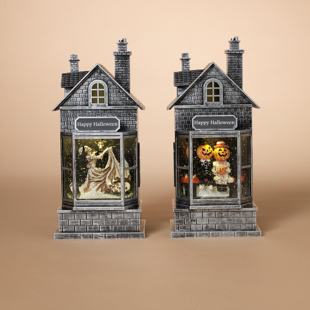 The Gerson Company 2-Piece Spinning Water Globe Halloween House Set, , large