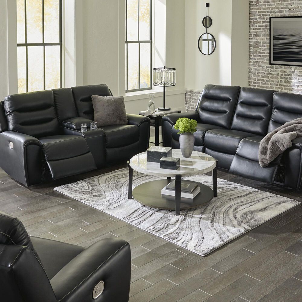 Ashley Warlin Power Reclining Loveseat with Console in Black, , large