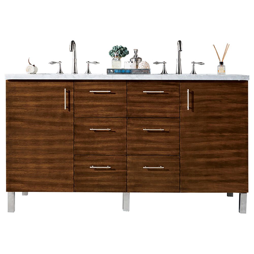James Martin Metropolitan 60" Double Bathroom Vanity in American Walnut with 3 cm Eternal