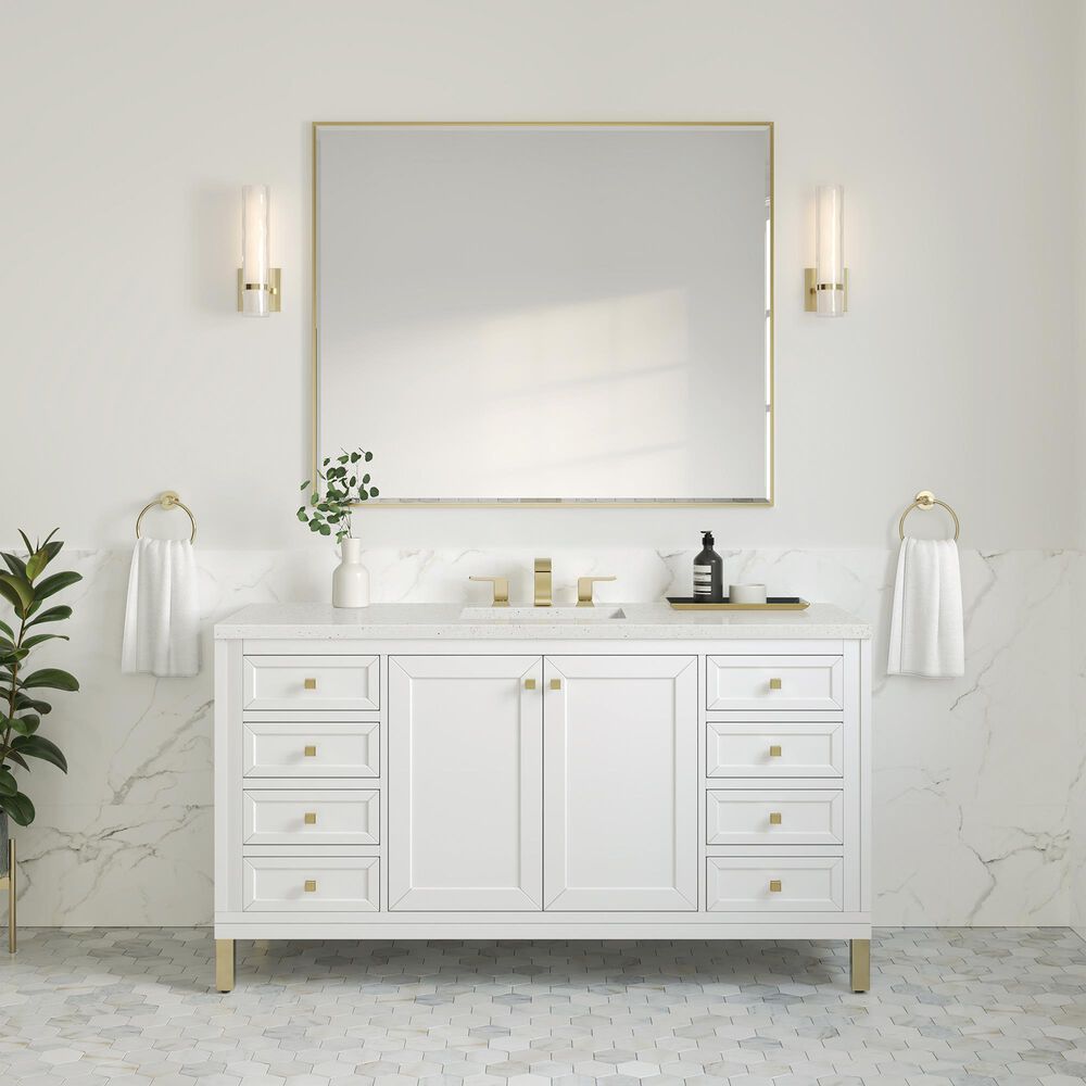 James Martin Vanities Chicago 60&quot; Single Bathroom Vanity in Glossy White with 3 cm Lime Delight Quartz Top and Rectangular Sink, , large