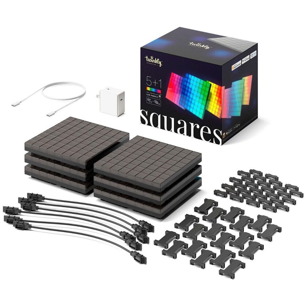 Twinkly 5+1 Square Starter Blocks, 64 RGB Pixels, 6x6 in., Black, BT+WiFi, Gen II, IP20, , large