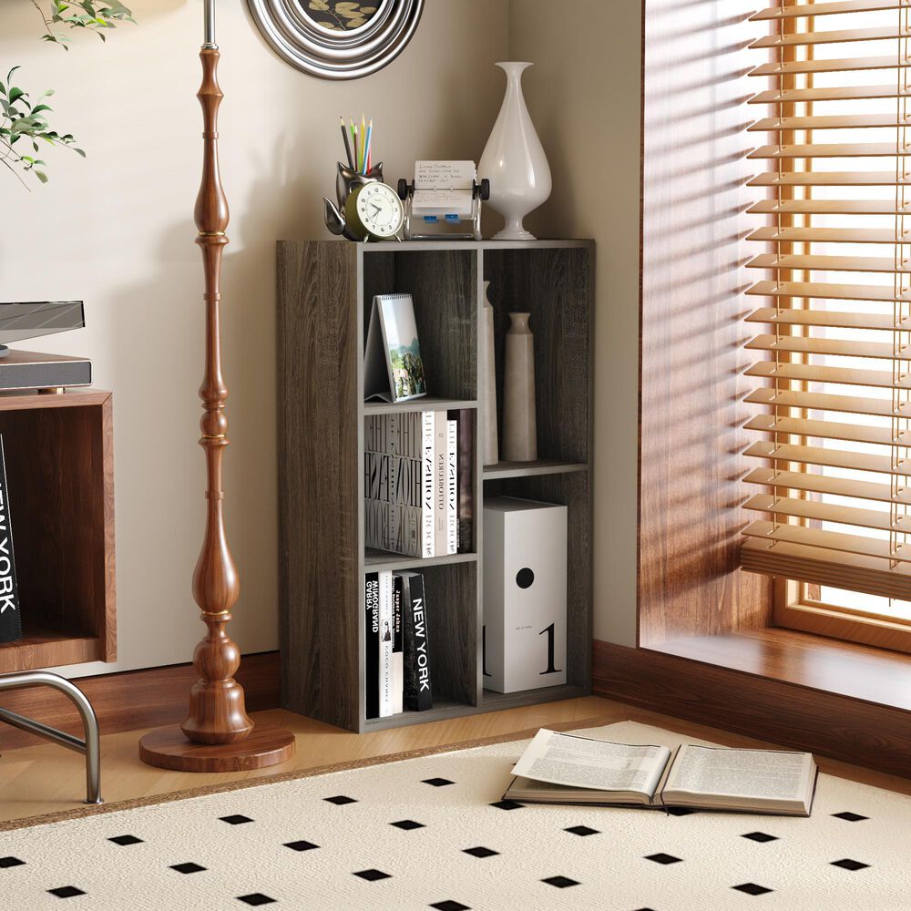 HOMLUX 5-Cube Reversible Storage Bookshelf in French Oak, , large