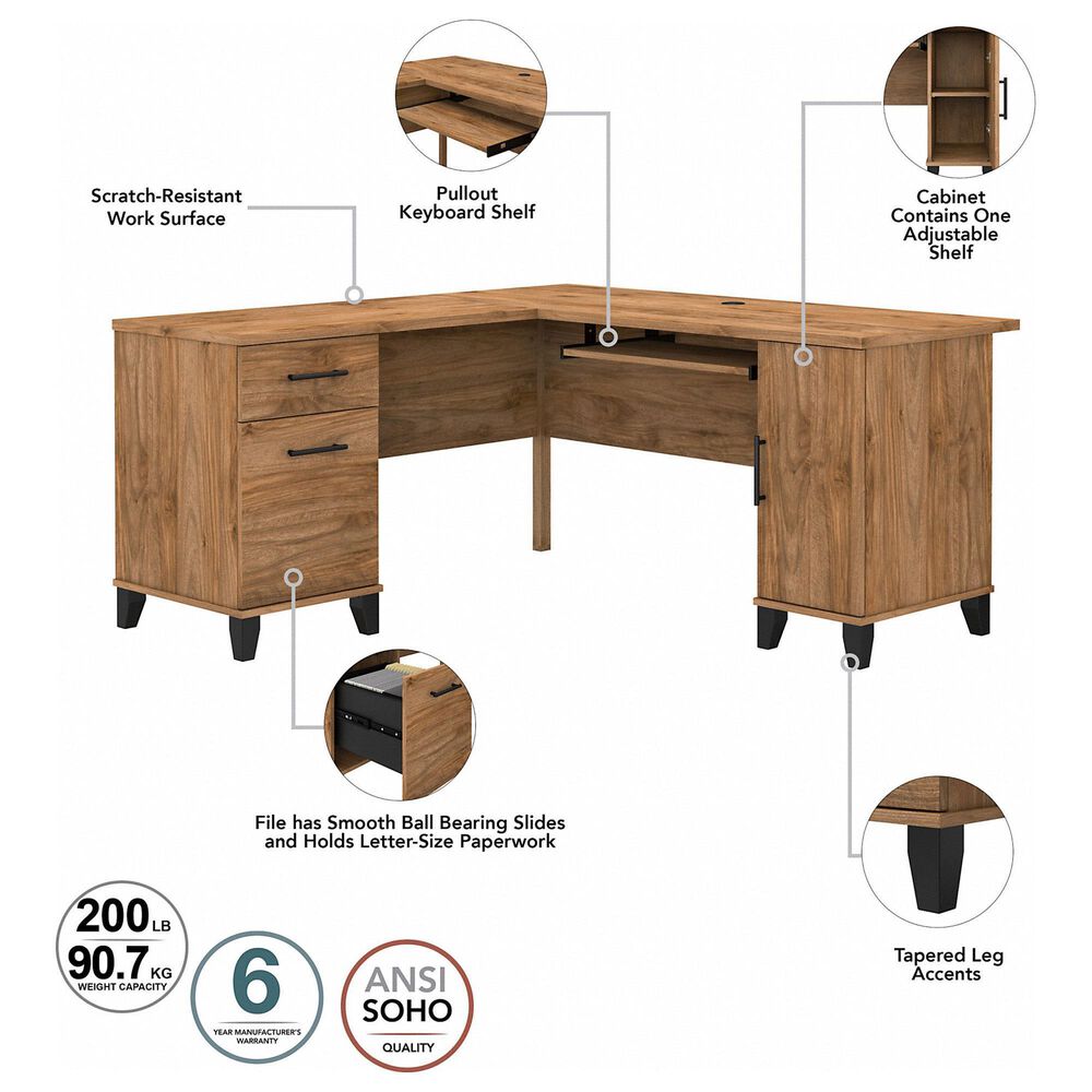 Bush Somerset 60&quot; L-Shaped Desk with Hutch in Fresh Walnut, , large