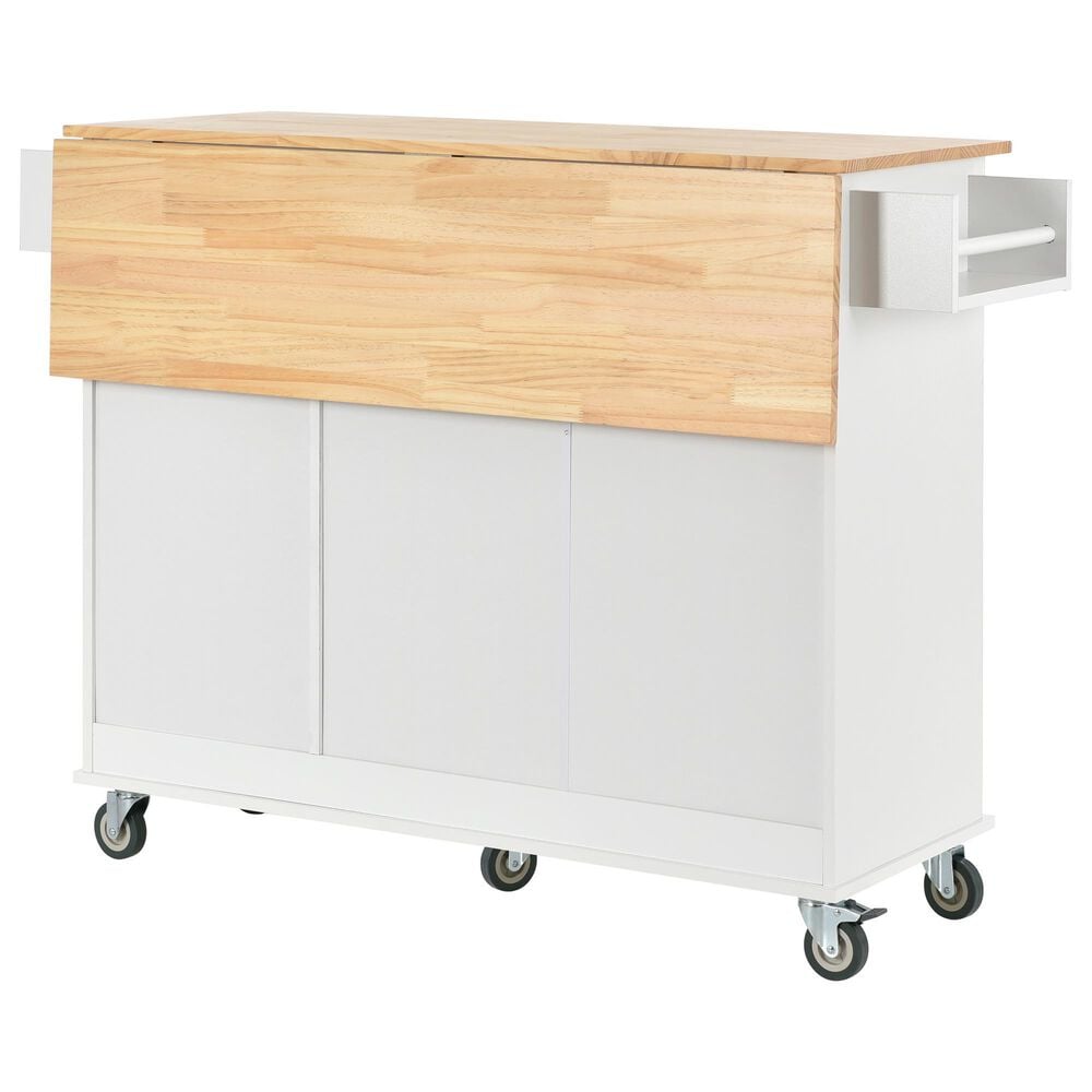 HOMLUX 53" Rolling Mobile Kitchen Island with Solid Wood Top and Locking Wheels in White, , large