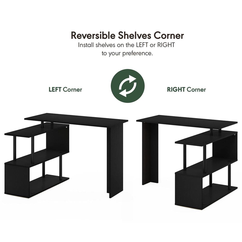 HOMLUX 3-Tier Shelves L-Shape Computer Desk in Americano and Black, , large