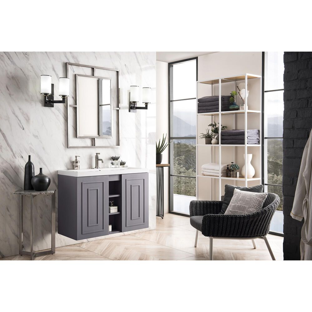 James Martin Vanities Alicante 39.5&quot; Single Bathroom Vanity in Grey Smoke with 5 cm White Glossy Resin Top and Rectangular Sink, , large