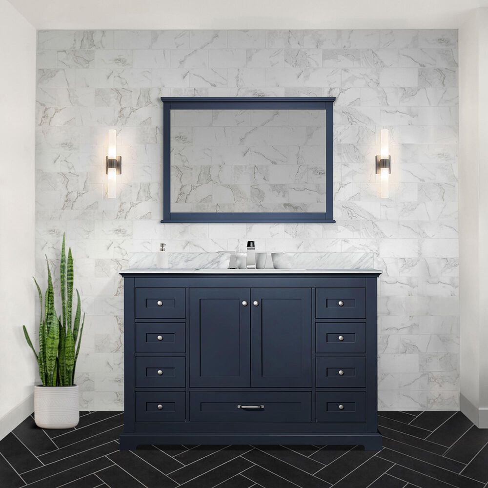 Lexora Home Dukes 48&quot; Single Bathroom Vanity in Dark Grey with 2 cm White Carrara Marble Top, Rectangular Sink and 46&quot; Mirror, , large