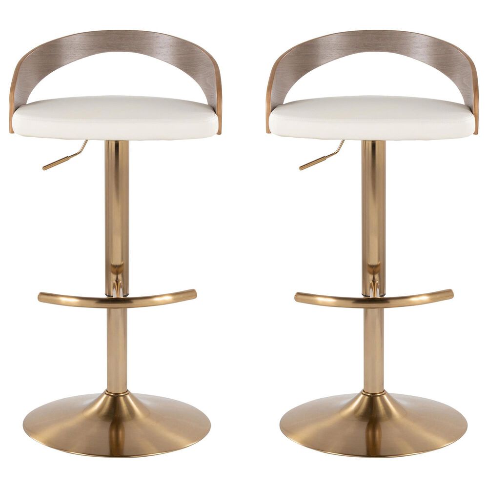 LumiSource Grotto Swivel Barstool with White Faux Leather Upholstery in Gold and Light Grey (Set of 2), , large