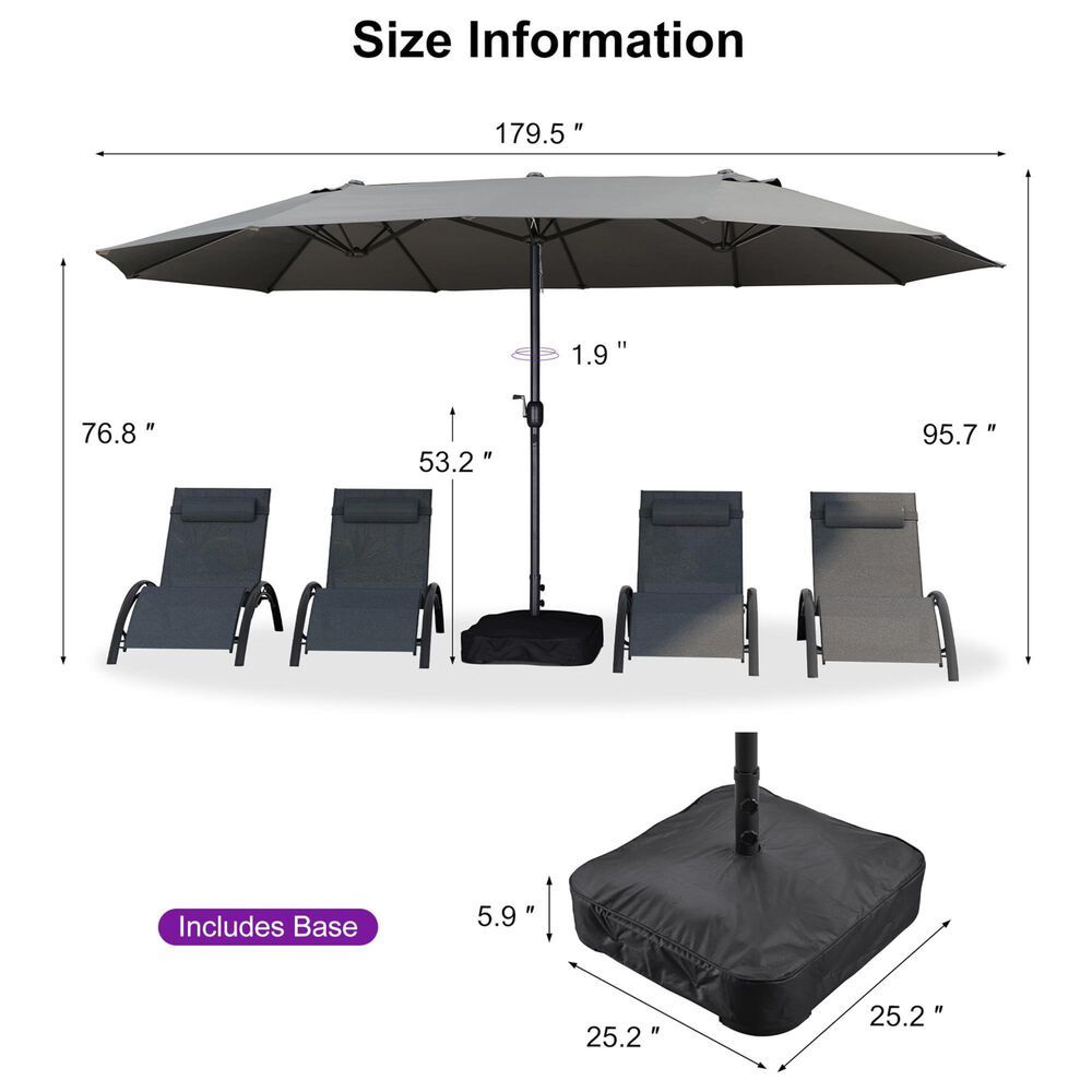 HOMLUX 15' Outdoor Double-Sided Market Umbrella with Base in Grey, , large