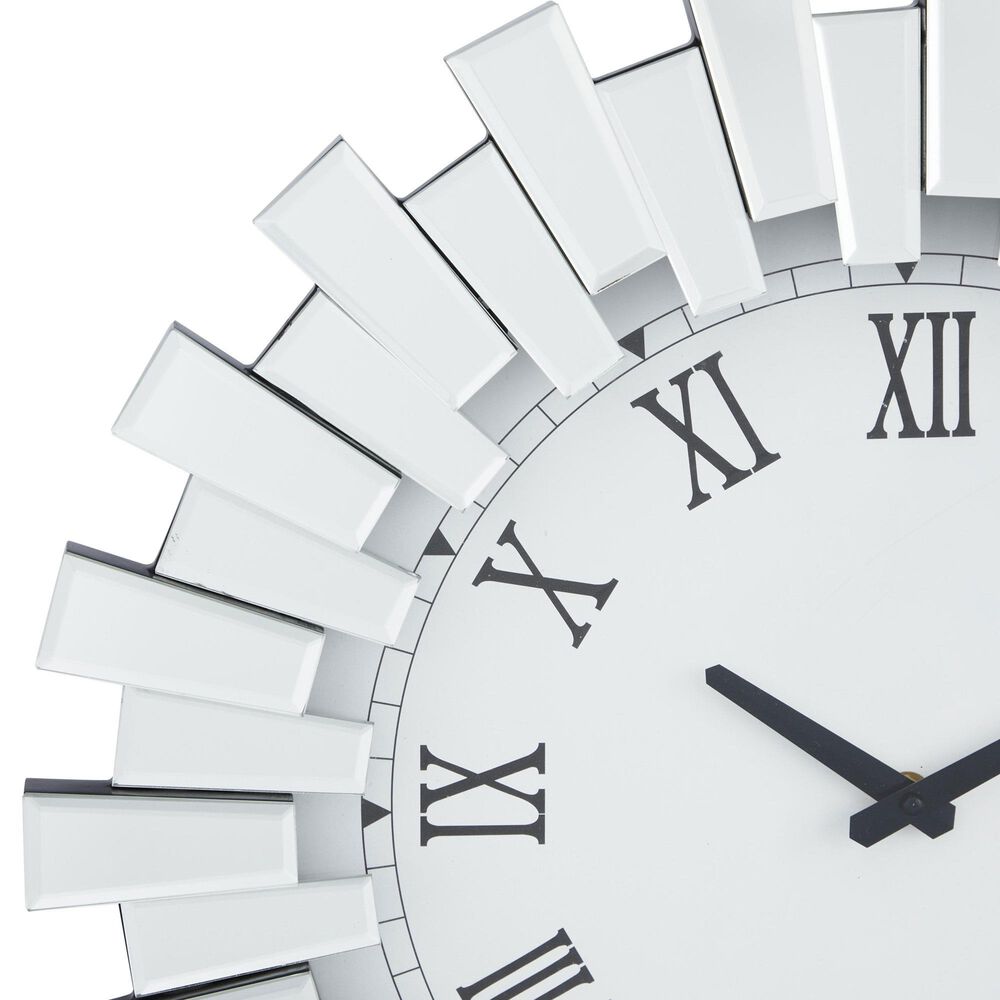 Maple and Jade Starburst Mirrored Decorative Wall Clock in Silver, , large