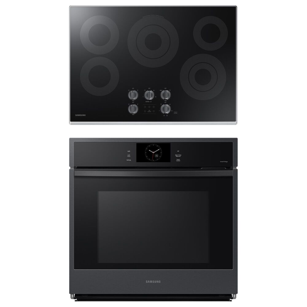 Samsung 2-Piece Kitchen Package with Matte Black Steel 30" Built-In Convection Single Wall Oven and Stainless Steel Smart Electric 30" Cooktop, , large