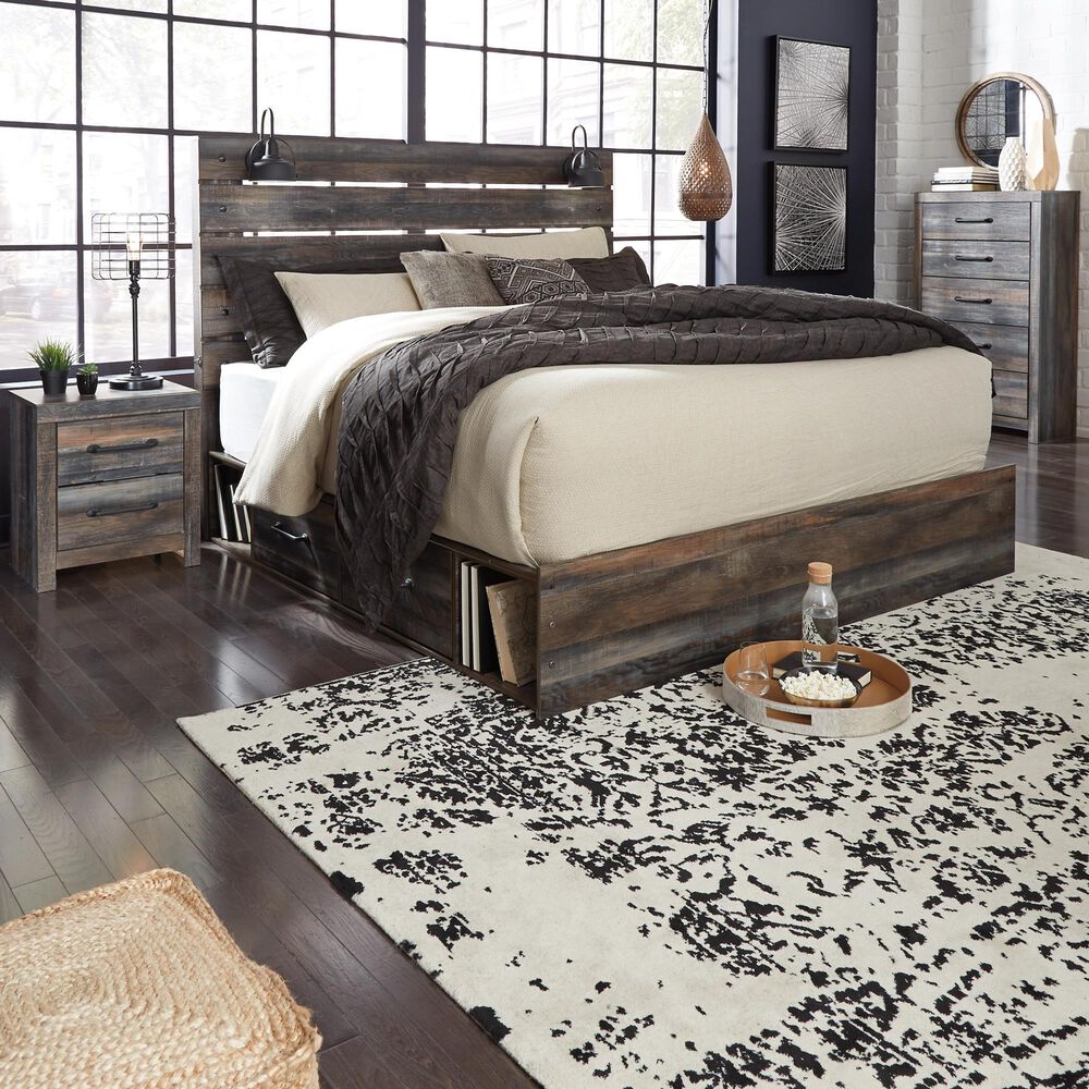 Ashley Drystan King Storage Bed with 4 Drawers in Brown Rustic, , large