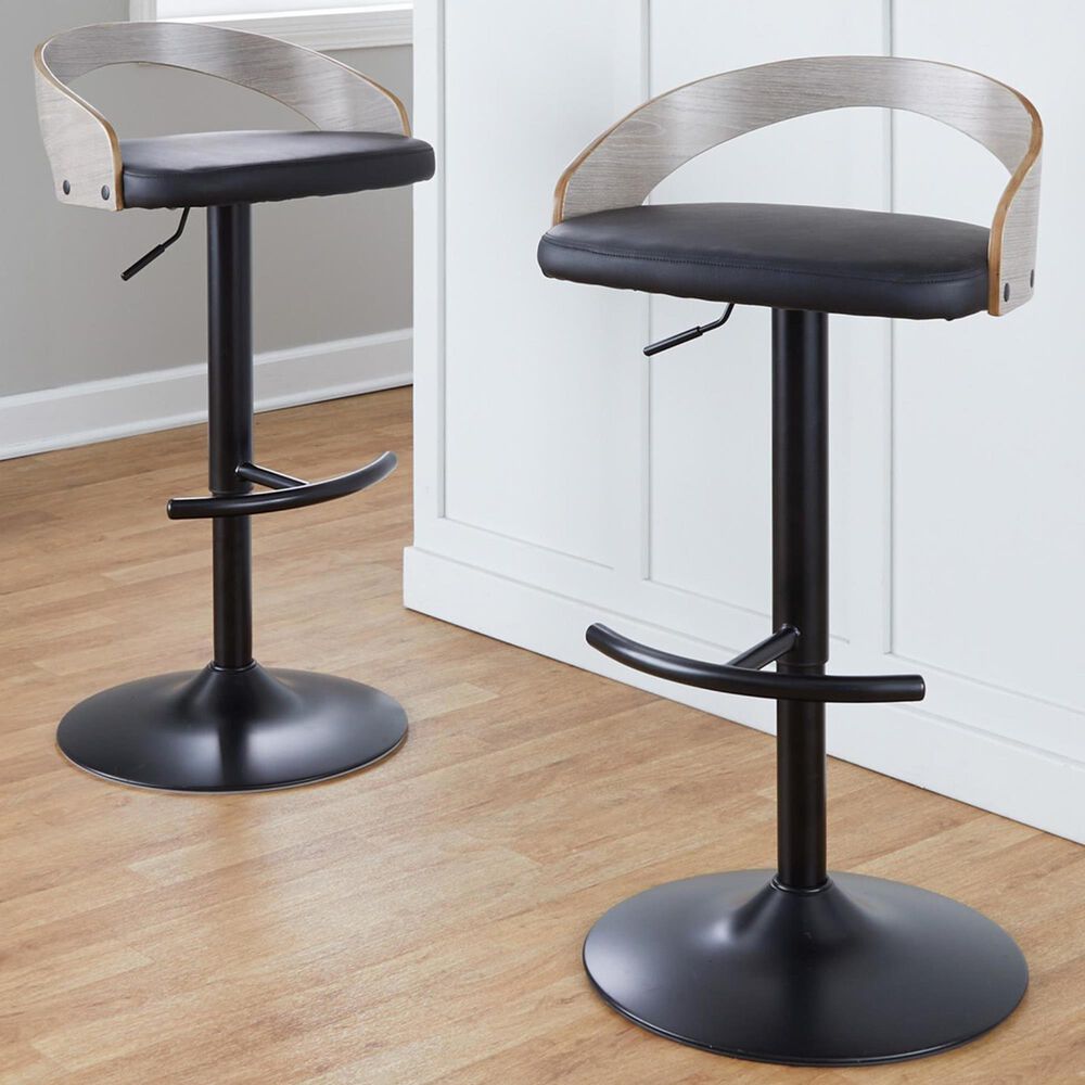 LumiSource Grotto Swivel Barstool with Black Faux Leather Upholstery in Black and Light Grey (Set of 2), , large