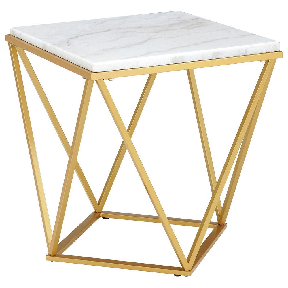 Mayberry Hill Riko End Table in Gold and White, , large