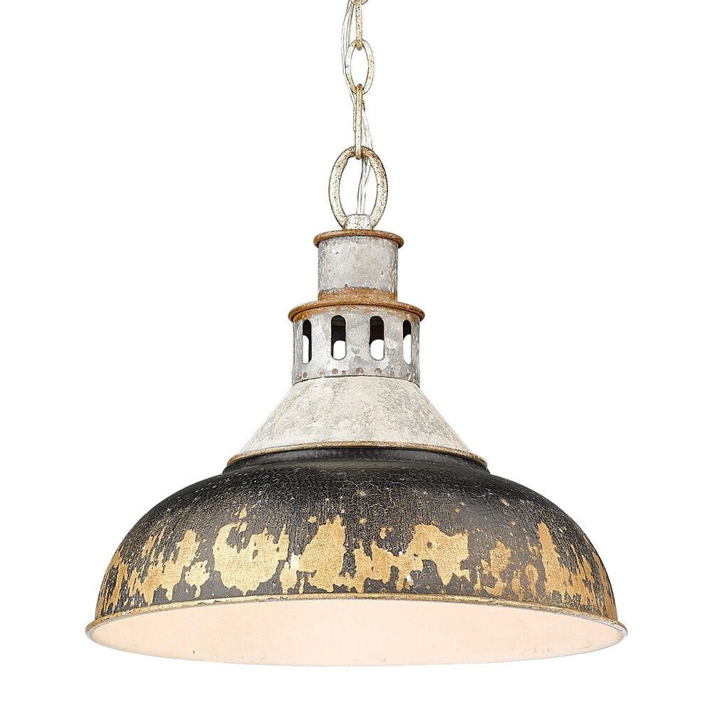 Golden Lighting Kinsley 1-Light Large Pendant with Antique Black Iron Shade in Aged Galvanized Steel, , large