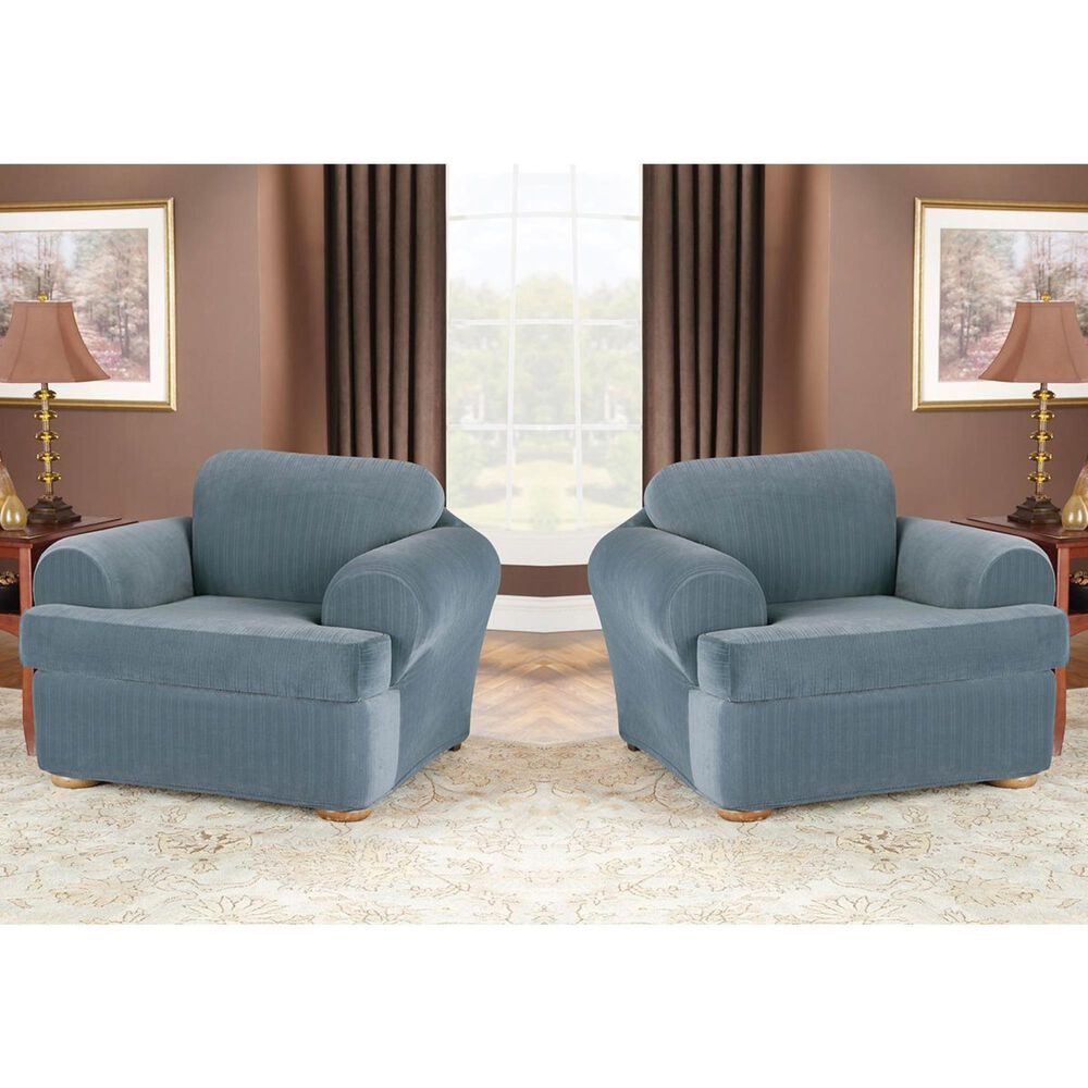Surefit 2-Piece T-Cushion Chair Slipcover in French Blue, , large