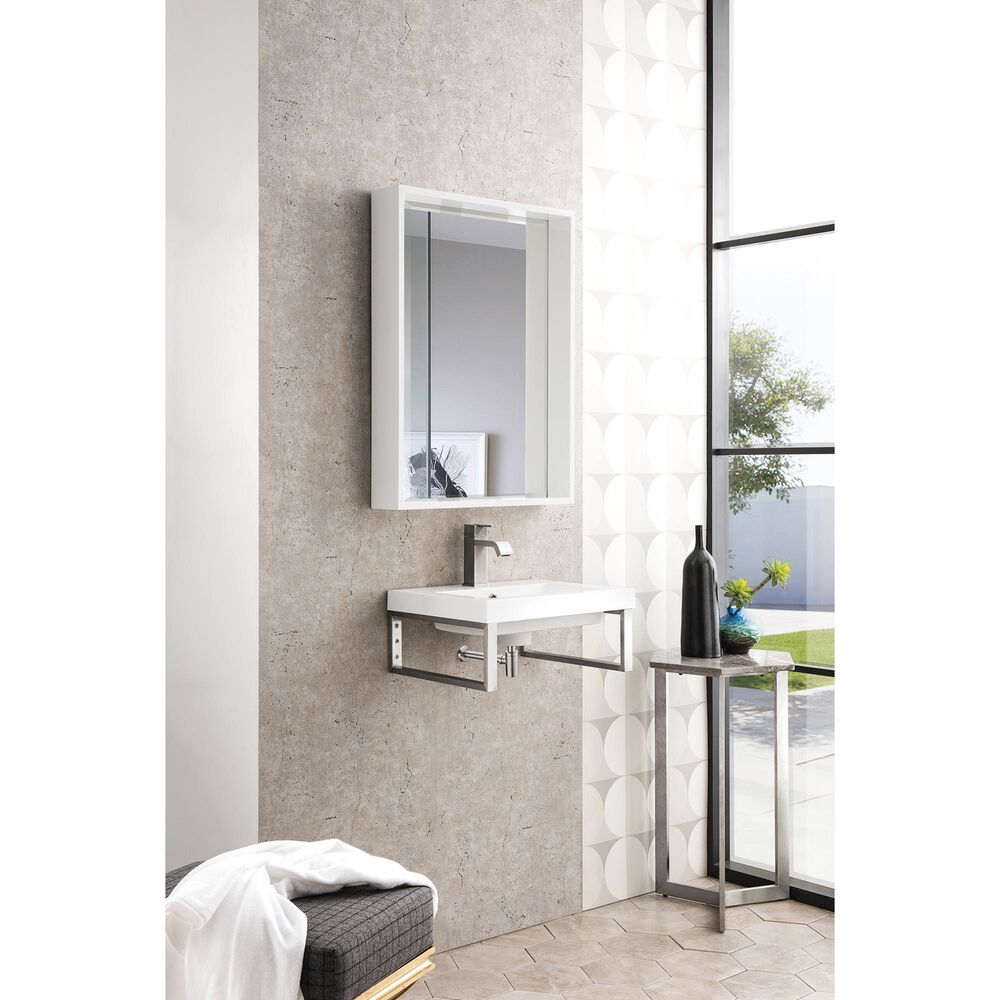 James Martin Vanities Boston 20&quot; Single Wall Brackets in Brushed Nickel with 3 cm White Glossy Resin Top and Rectangular Sink, , large