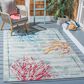 Safavieh Barbados Tropical Coral 5"3" x 7" Teal and White Indoor/Outdoor Area Rug, , large
