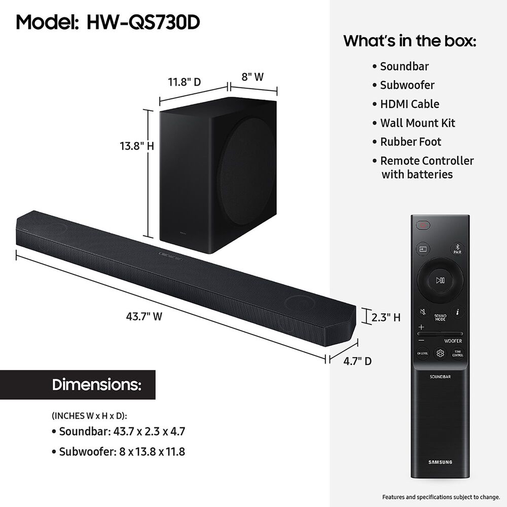 Samsung 3.1.2-Channel Wireless Dolby Atmos Soundbar System in Titan Black, , large