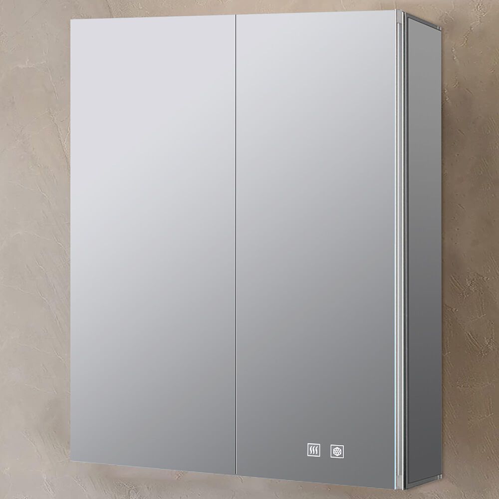 Lexora Home Corsica 24" x 32" LED Mirror Medicine Cabinet with Defogger in Aluminium, , large