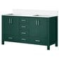 Lexora Home Jacques 60" Double Bathroom Vanity in Green with 2 cm White Cultured Marble Top and Rectangular Sinks, , large